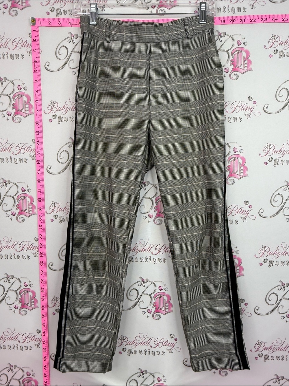 Zara pants Gray Plaid Trousers with Black Side Stripe